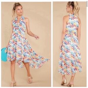 Molly Bracken Parasol Print High Low Sleeveless Flowy Colorful Dress large